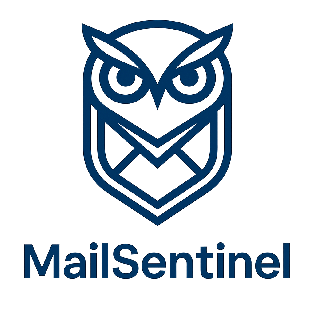 MailSentinel Logo - Owl shield representing intelligent email security and vigilant protection